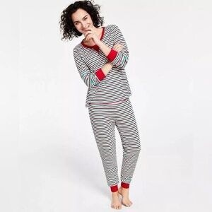 Family Pajamas Matching Women's Thermal Waffle Holiday Stripe Pajama Sets small